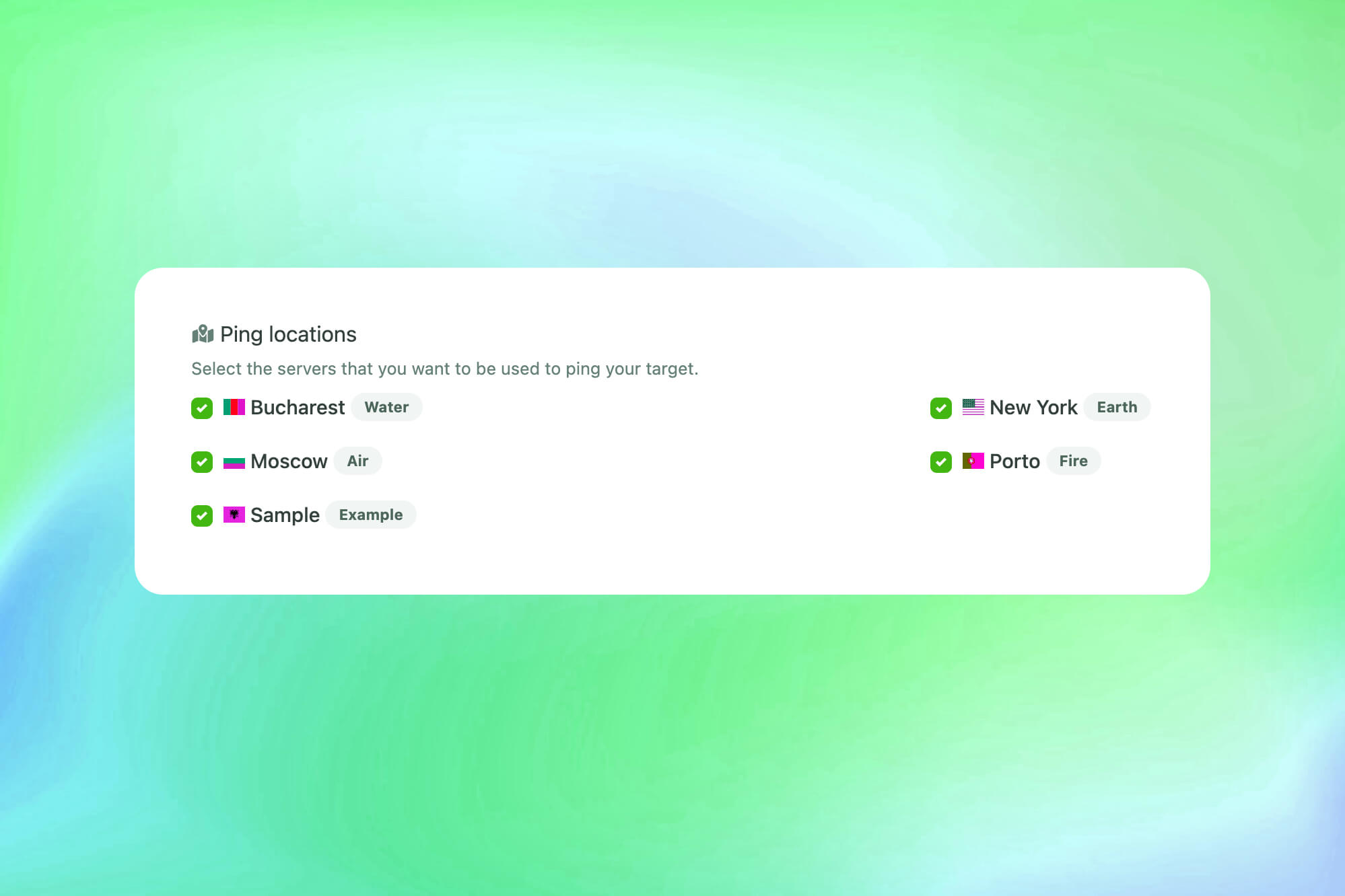 Capture d'écran de la fonctionnalité de serveurs ping de l'application